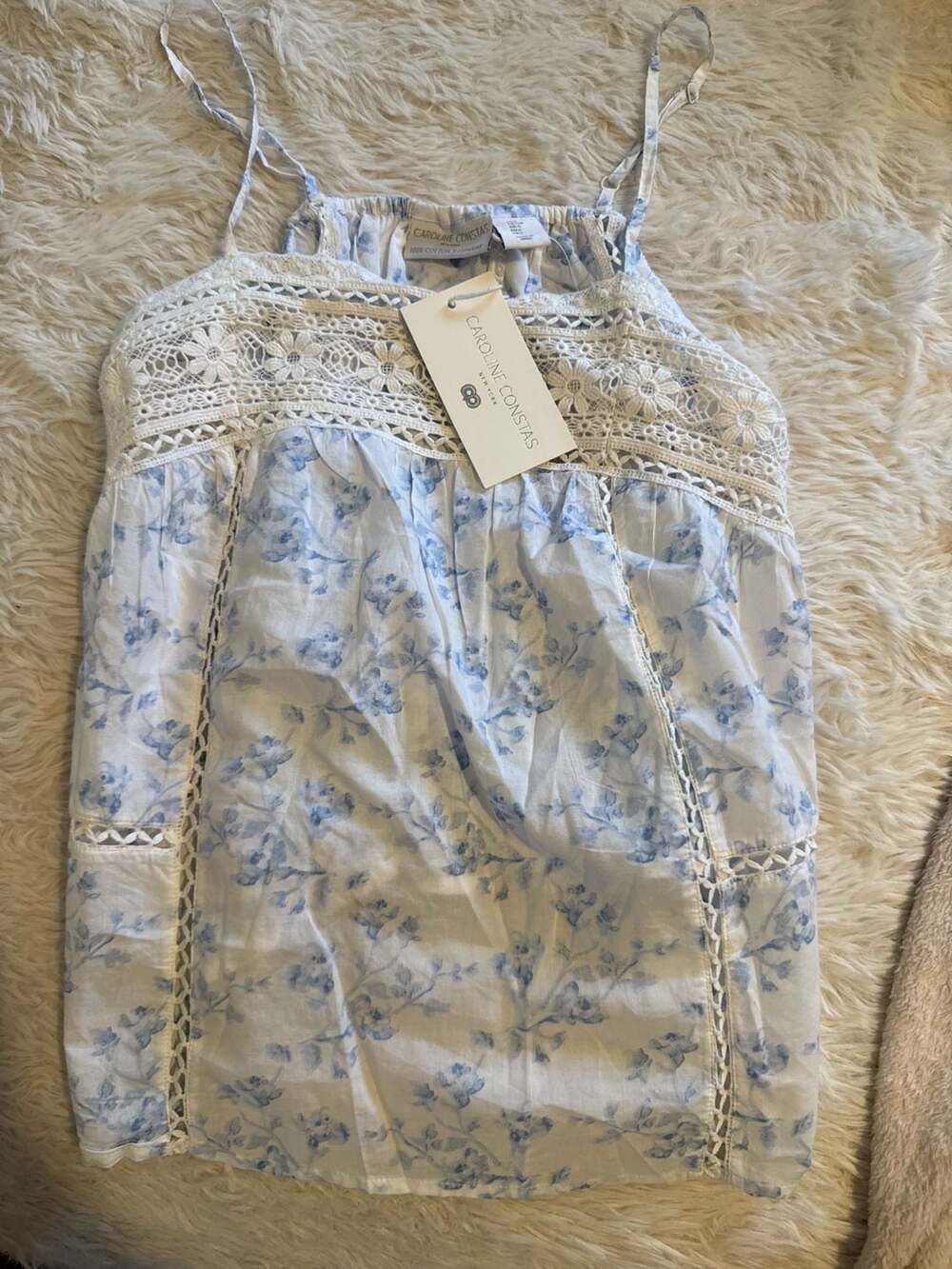 Caroline Constas Floral Camisole Size S Blue White Cotton Sleepwear Tank
